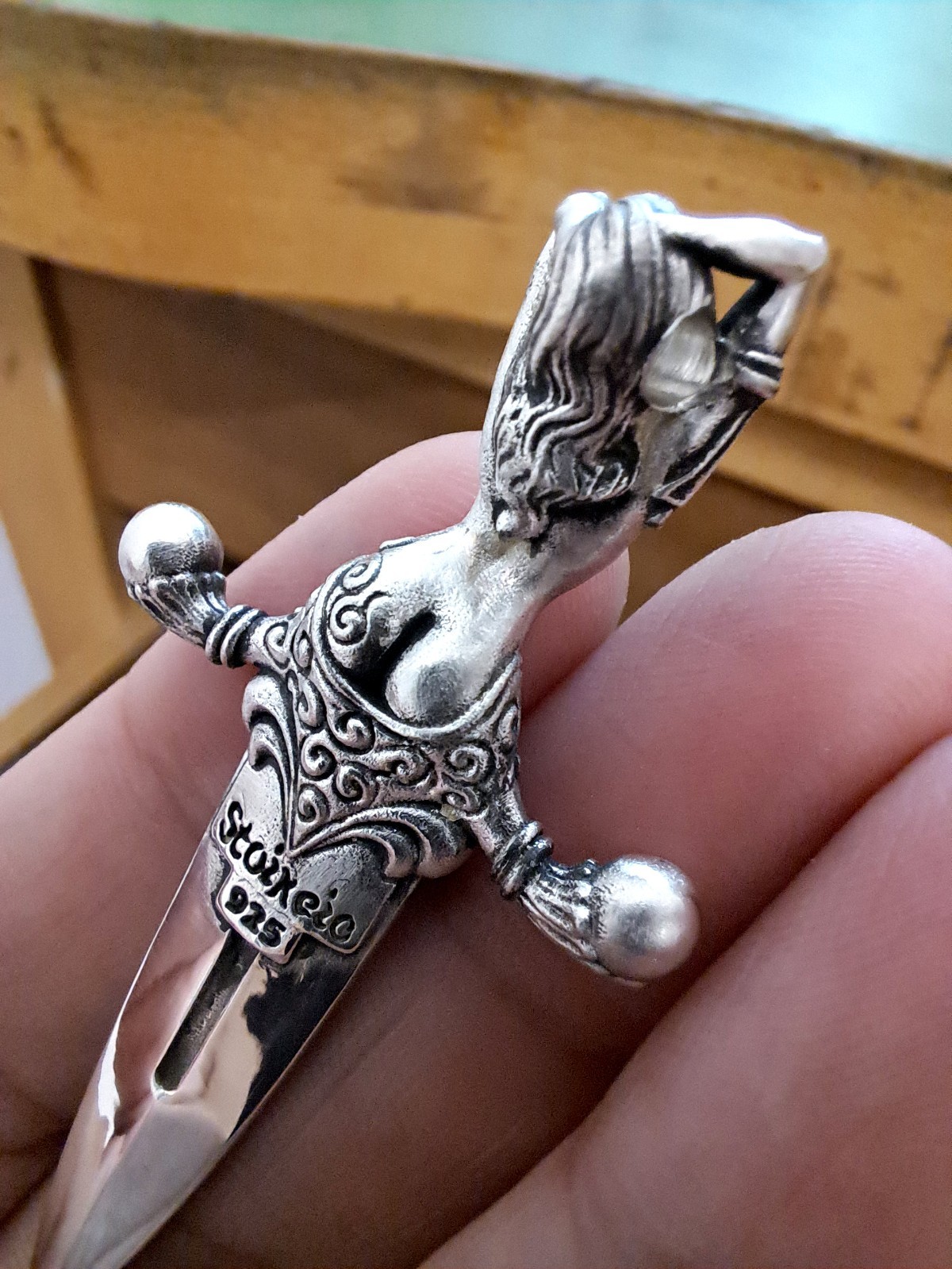 925 Sterling Silver Dagger Pendant – Gothic Fantasy Sword Female Figure Pendant