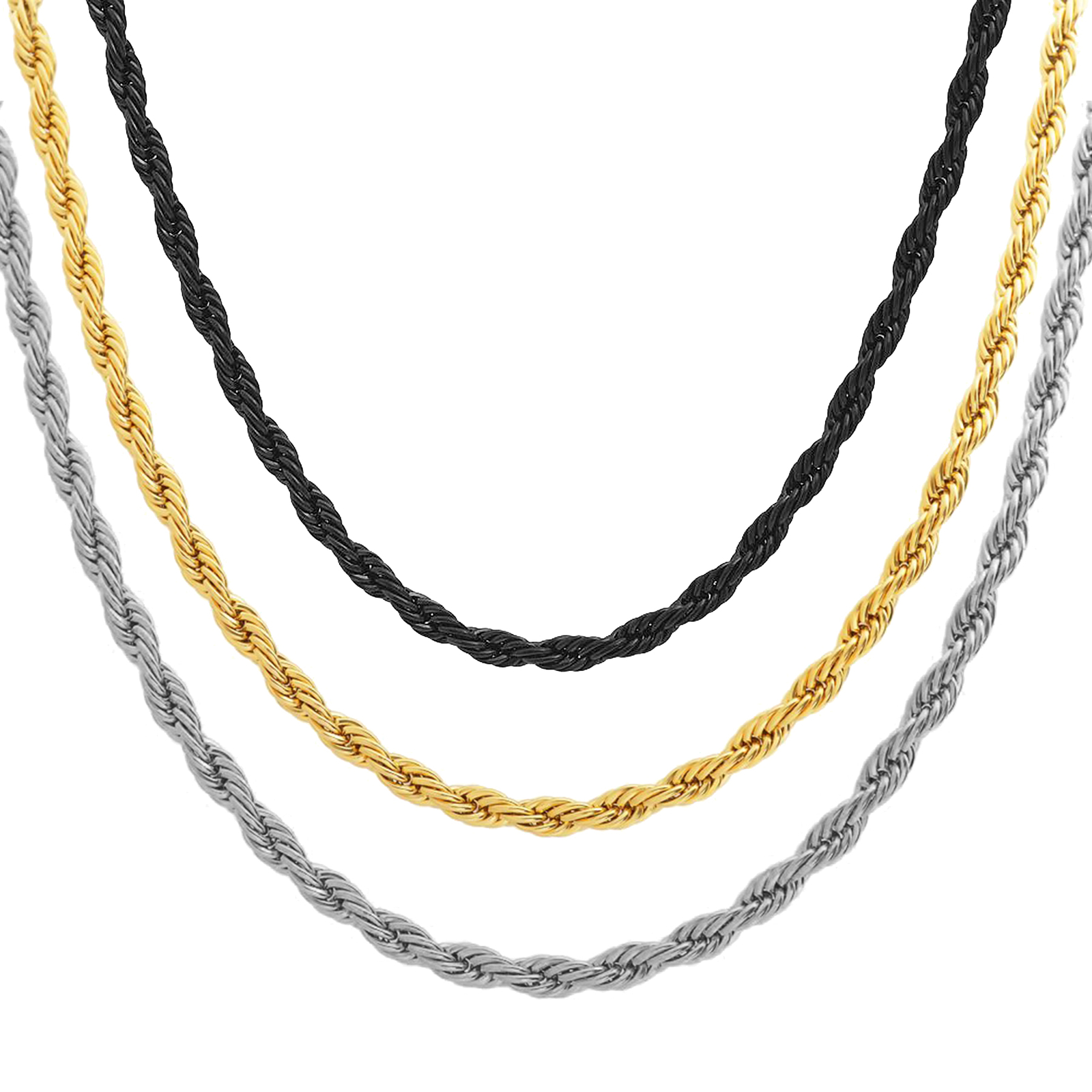 2.5/3mm Mens Womens 316L Stainless Steel Twisted Chain Rope Link Necklace 16-20″