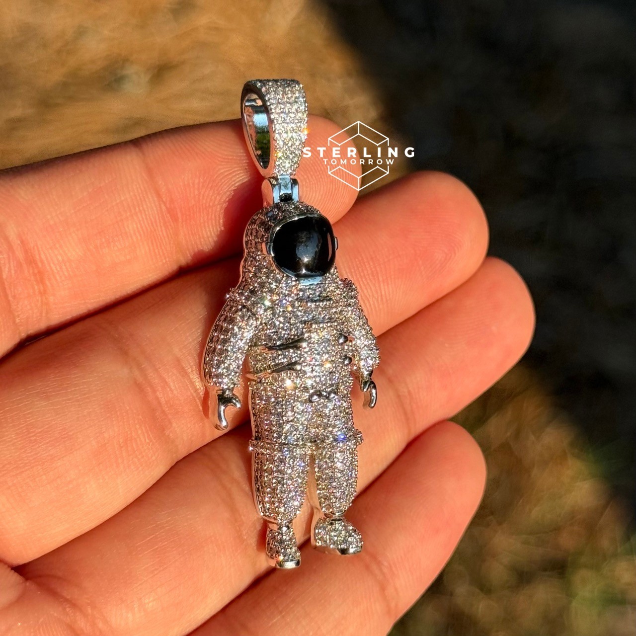 Astronaut Iced Out Pendant 14K White Gold Plated + Free AntiTarnish Rope Chain