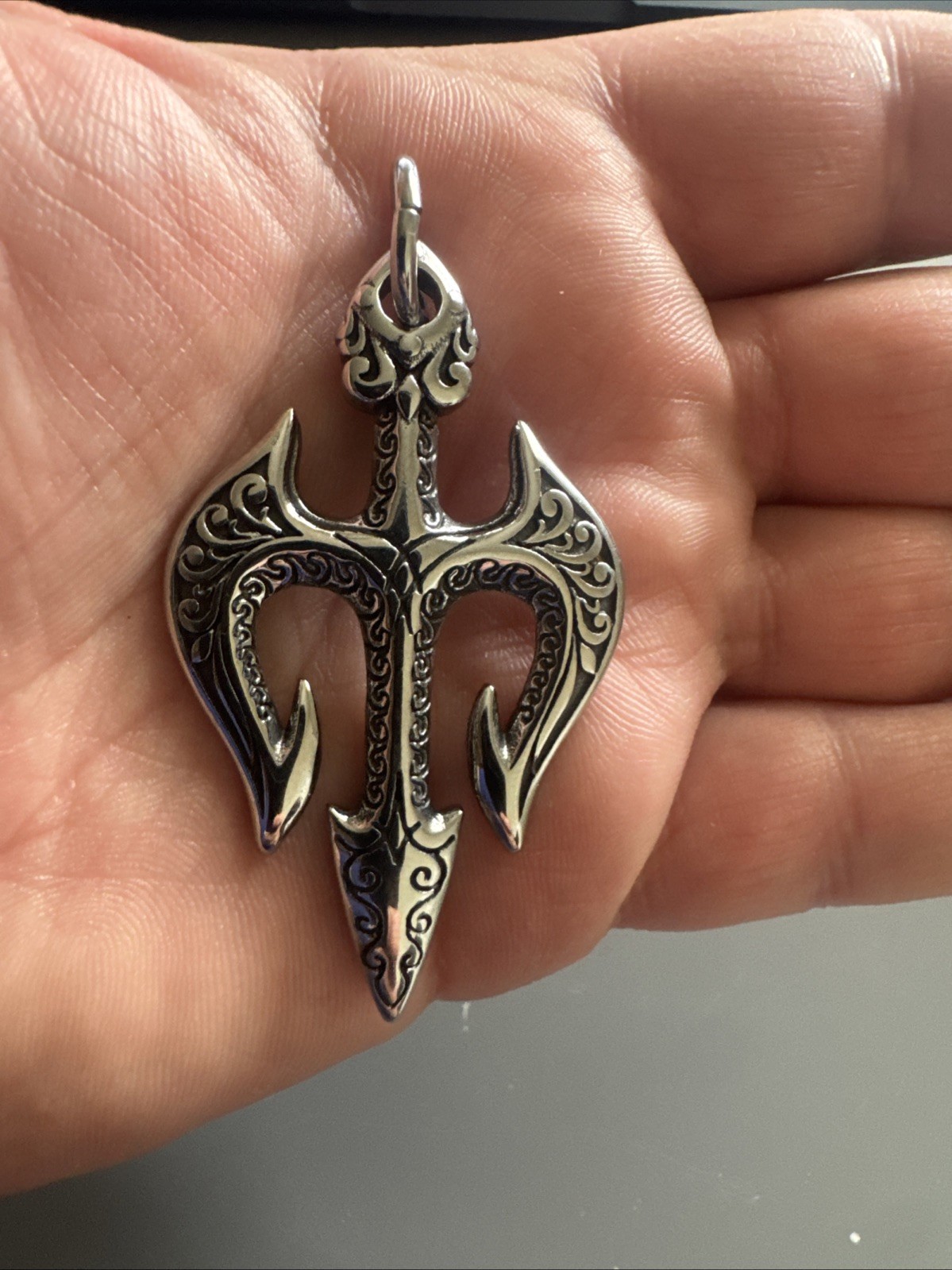 Trident Anchor Motif Viking Double Sided Pendant Stainless Steel 24” Chain Gift