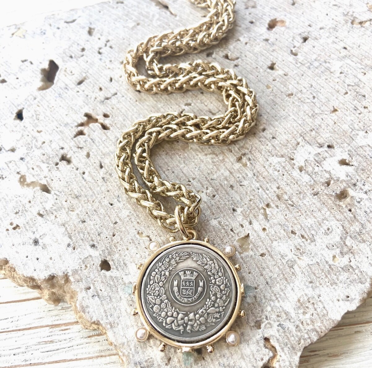 VB & Co Coin Jewelry French Coin Necklace Handmade GP