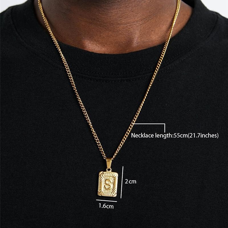 18K Gold Plated Square Capital A-Z Necklace 5mm Cuban Chain 18/20/22/24/26