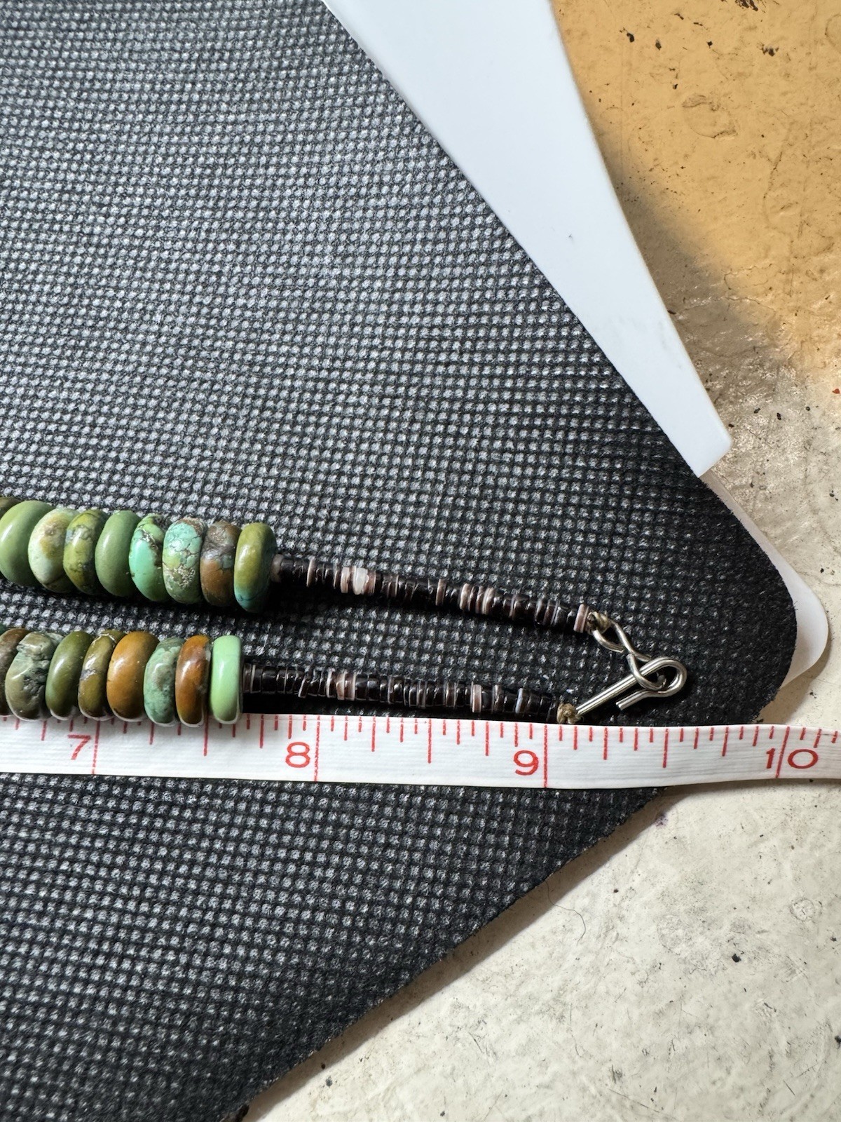 Green Turquoise Heishi Rondelle Bead Necklace Silver Hook Clasp Closure
