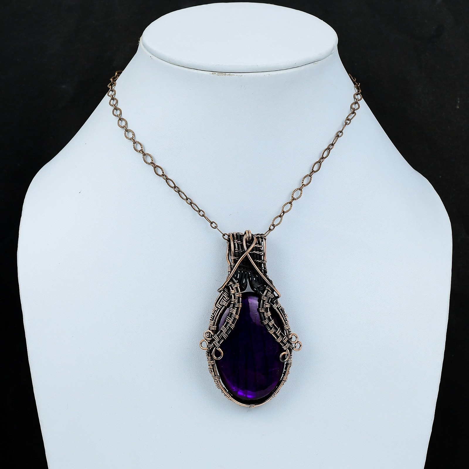 Oval Natural Purple Fire Labradorite Wedding Wire Wrapped Pendant Jewelry Copper