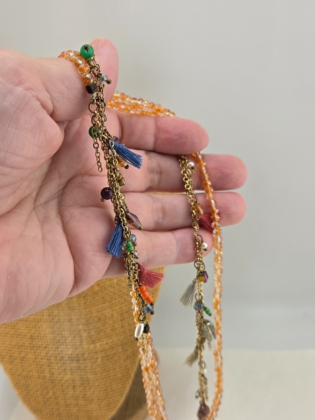 Beautiful Boho Long Tassel and Bead Necklace