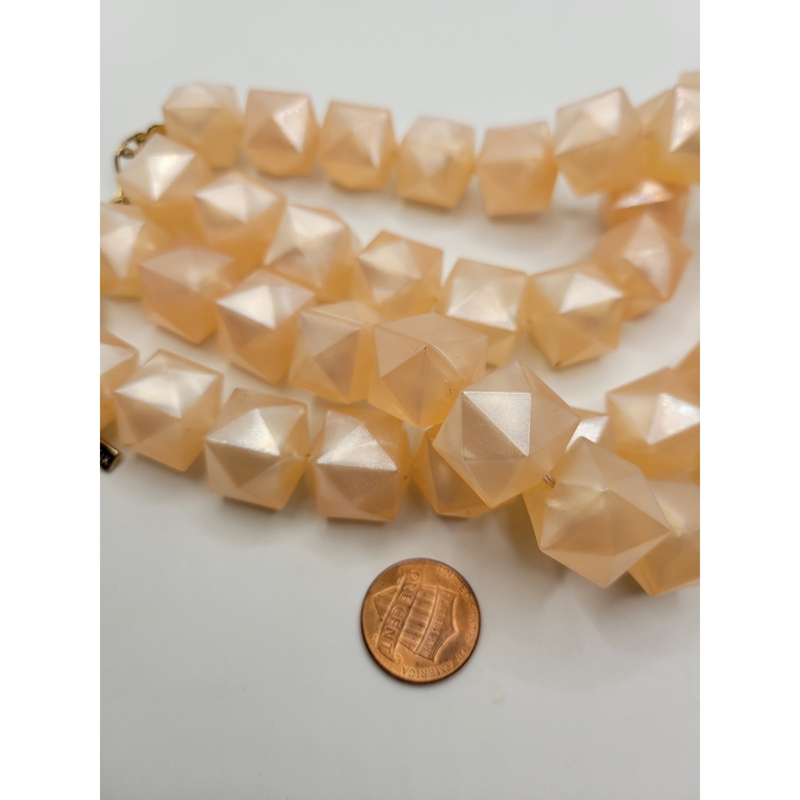 Sugarfix Chunky Pastel Pink Layered Necklace Multi Strand Faceted Cubes Satiny