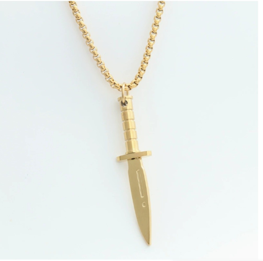 Punk Sword Dagger Knife Pendant Men’s Necklace Chain Stainless Steel Biker Gift
