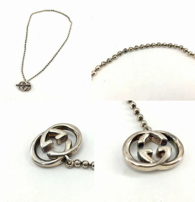 GUCCI GG Toggle Necklace Double Interlocking Ball Chain Sterling Silver 925 40cm