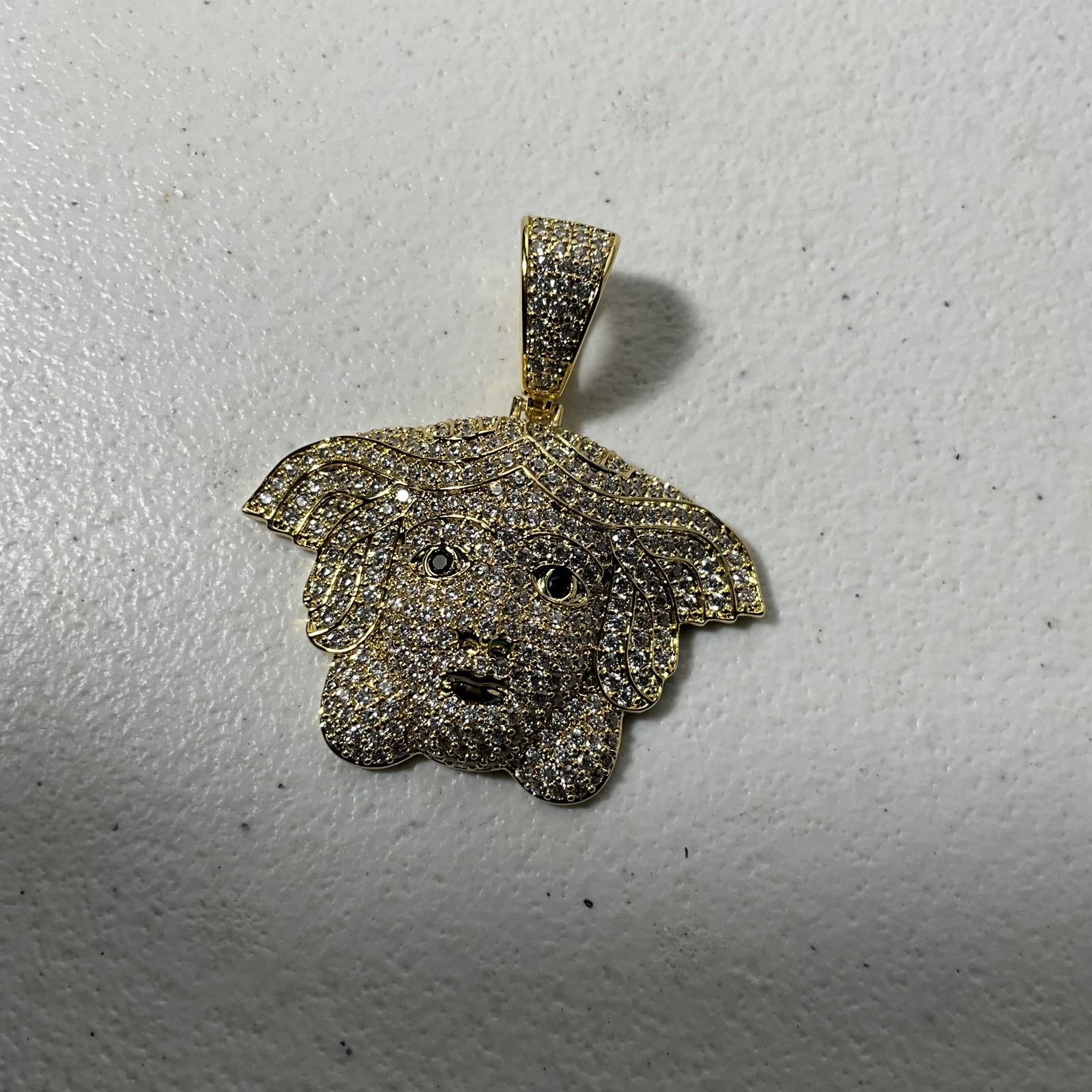 Iced Out Medusa Head Pendant Gold Tone Simulated Diamond Hip Hop Necklace Charm