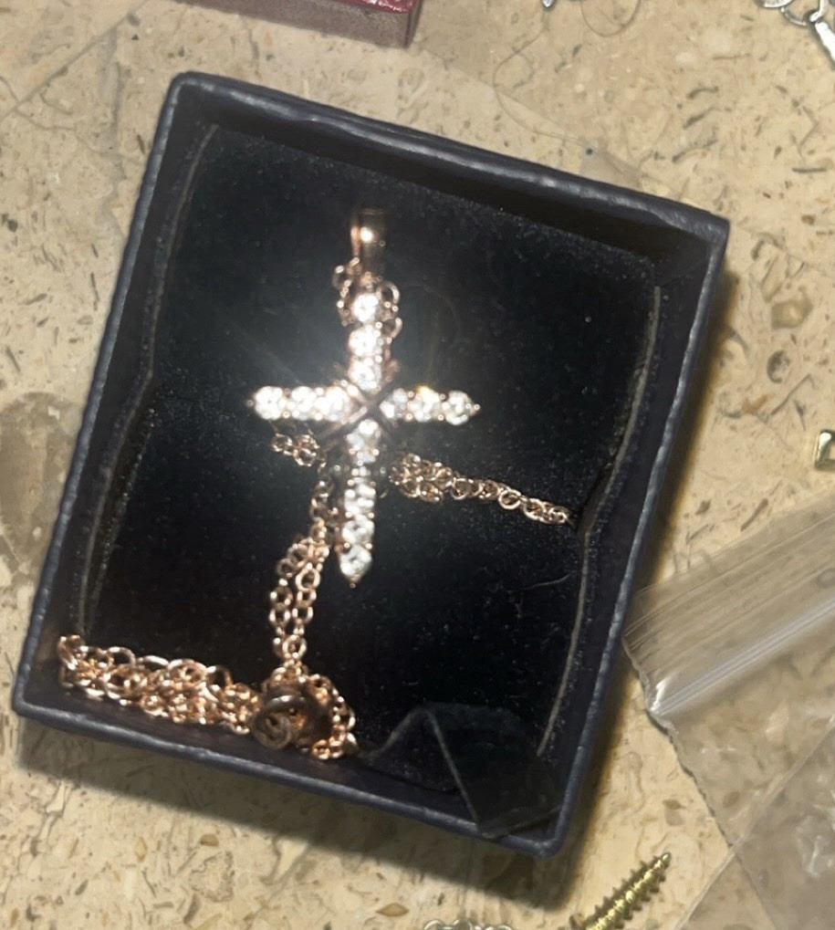 Stauer Rose Gold-Tone Cable Chain Necklace Clear Crystal Cross Charm Pendant