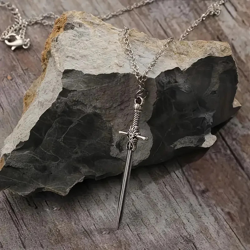 Retro [One Sword Pendant] Retro Sword Pendant Necklace, Punk Style Cross Zinc