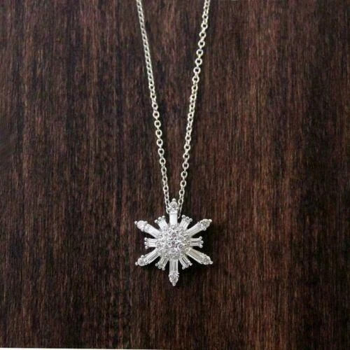 0.70Ct Simulated Diamond Snowflake Pendant 14K White Gold Plated 18″ Chain