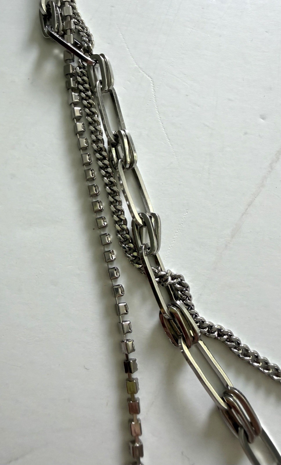 New Express Layered Multi Chain Necklace Paperclip Link Rhinestones Twisted NWT