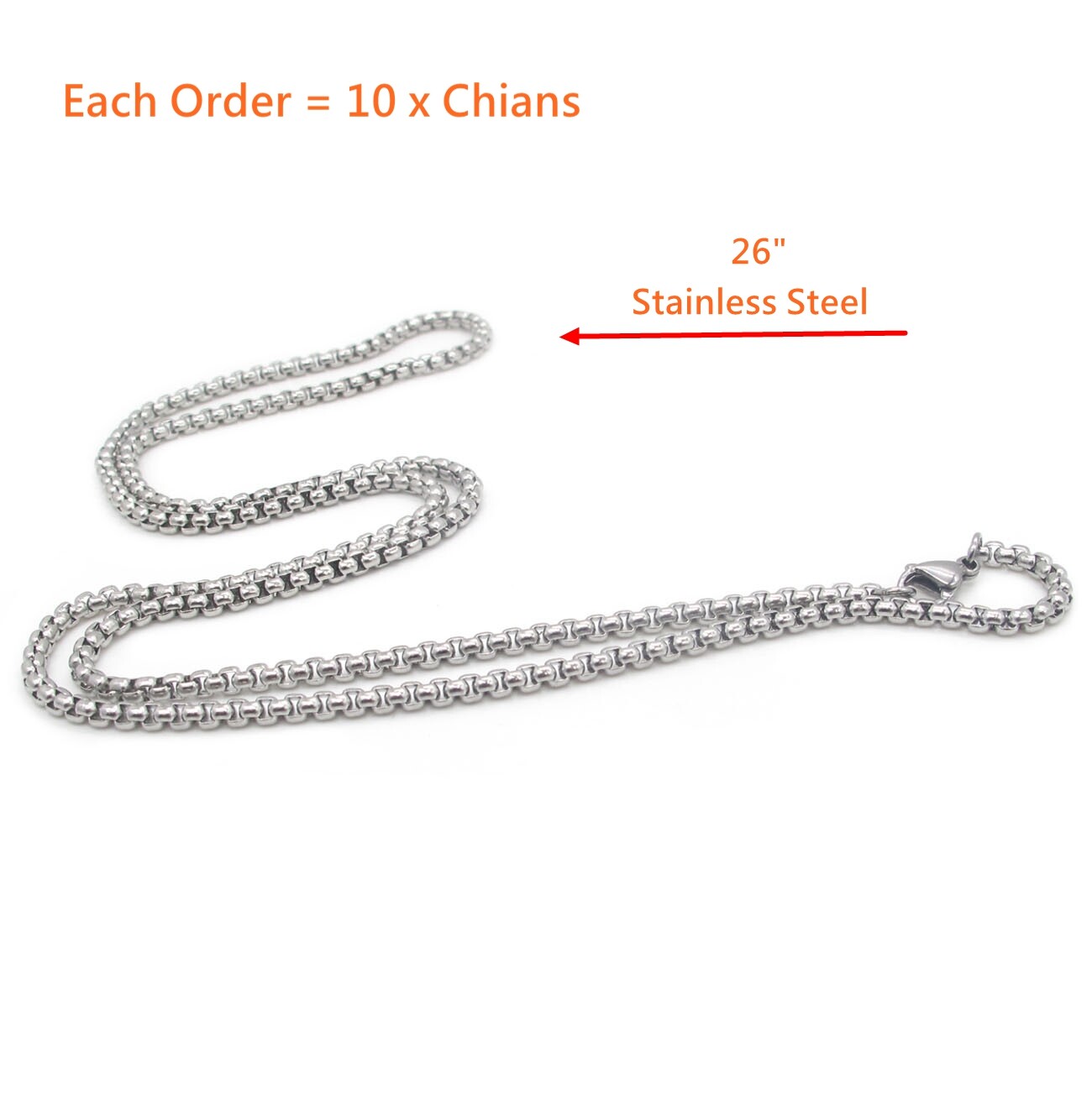 10 x PCS 3MM Wholesale 26 Inch 316L Stainless Steel Rolo Chain Necklace Lot