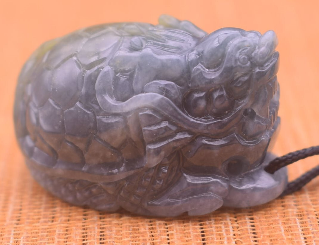 Certified Yellow Natural 100% A Jade jadeite Pendant Dragon Turtle Coin 417833