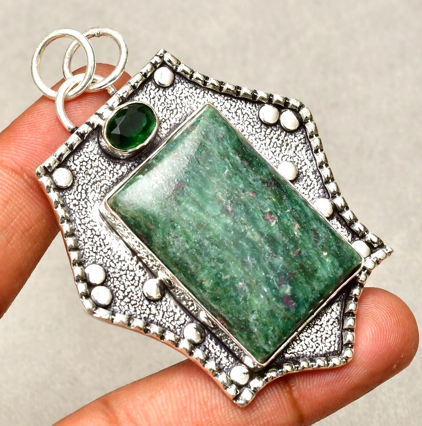 Ruby Zoisite Gemstone 925 Sterling Silver Handmade Jewelry Pendant 2.48″