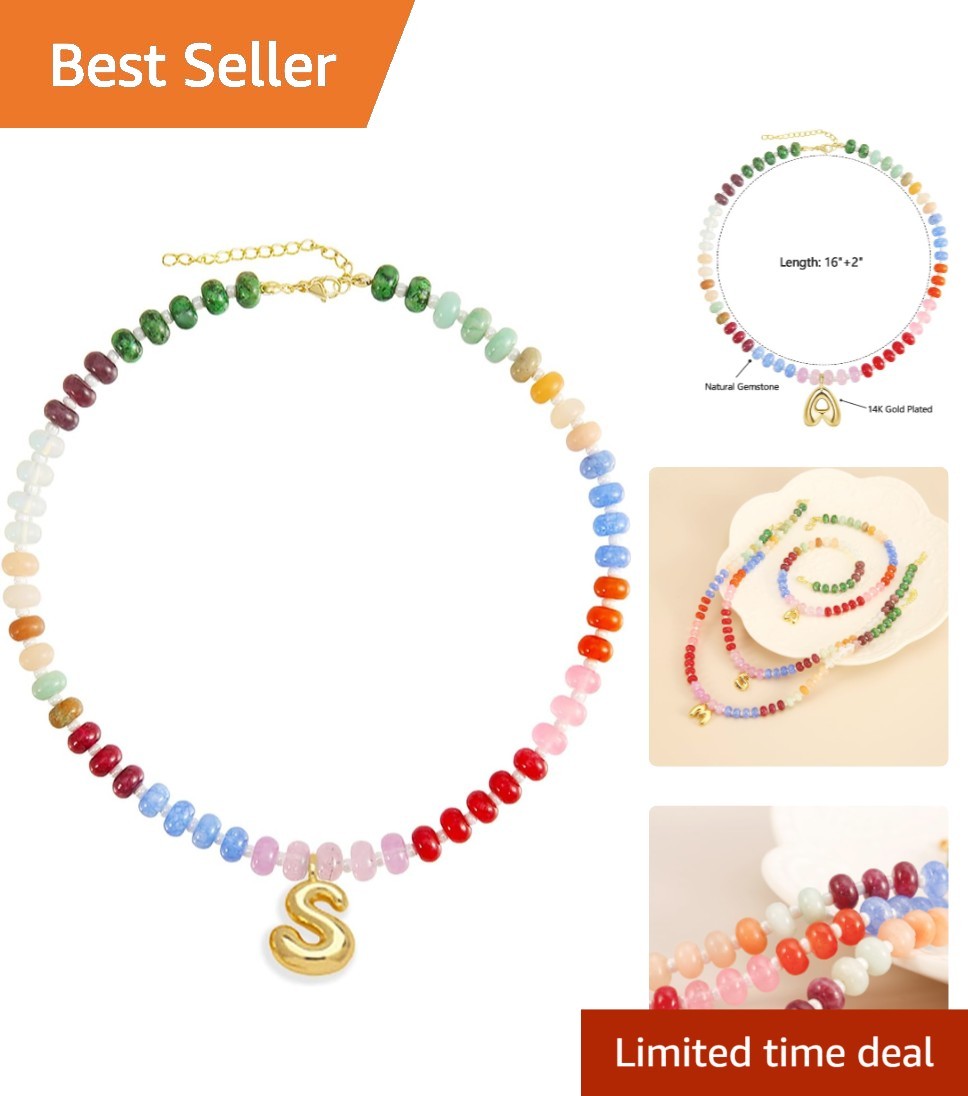 Vibrant Bohemian Beaded Necklace with Adjustable Gold Initial Pendant for Women
