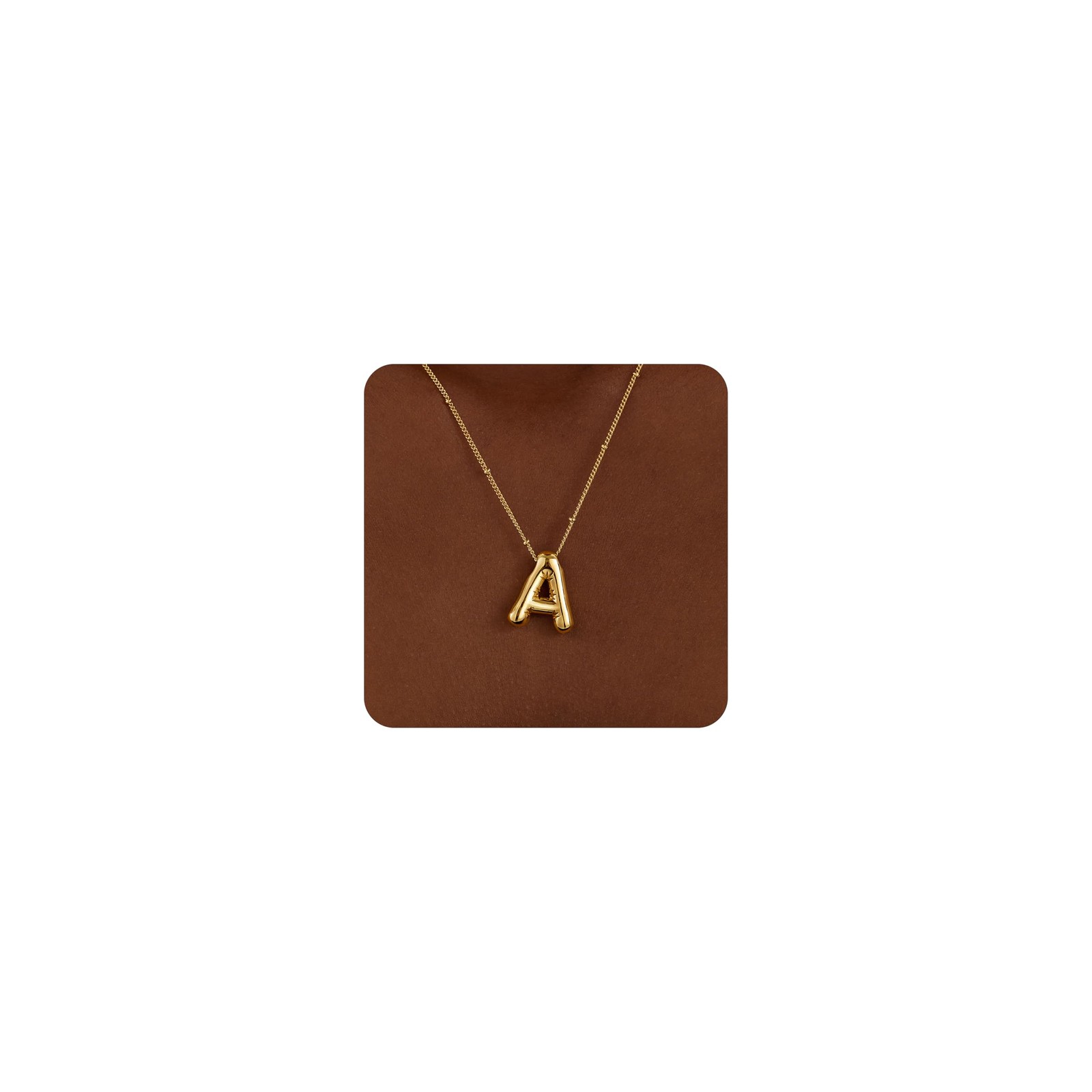 Inerney Gold Bubble Letter A Initial Necklace for Women, Balloon adult,