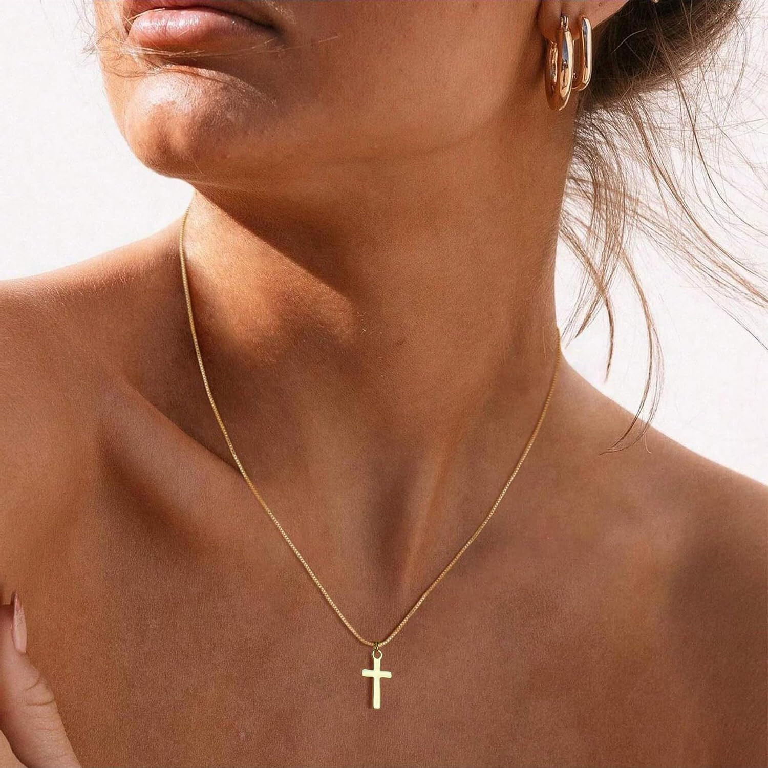 Cross Necklace for Women Trendy 14K Dainty Gold Silver Plated Cross Pendant Neck
