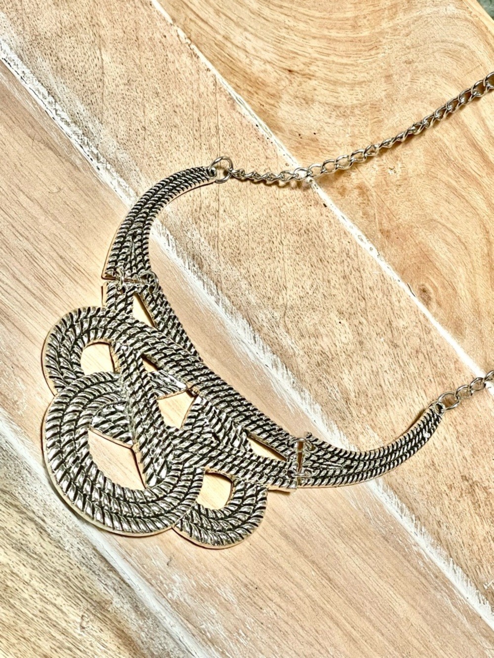 Silver Braided Collar Statement Necklace – Contemporary Bib Style Women Jewelry