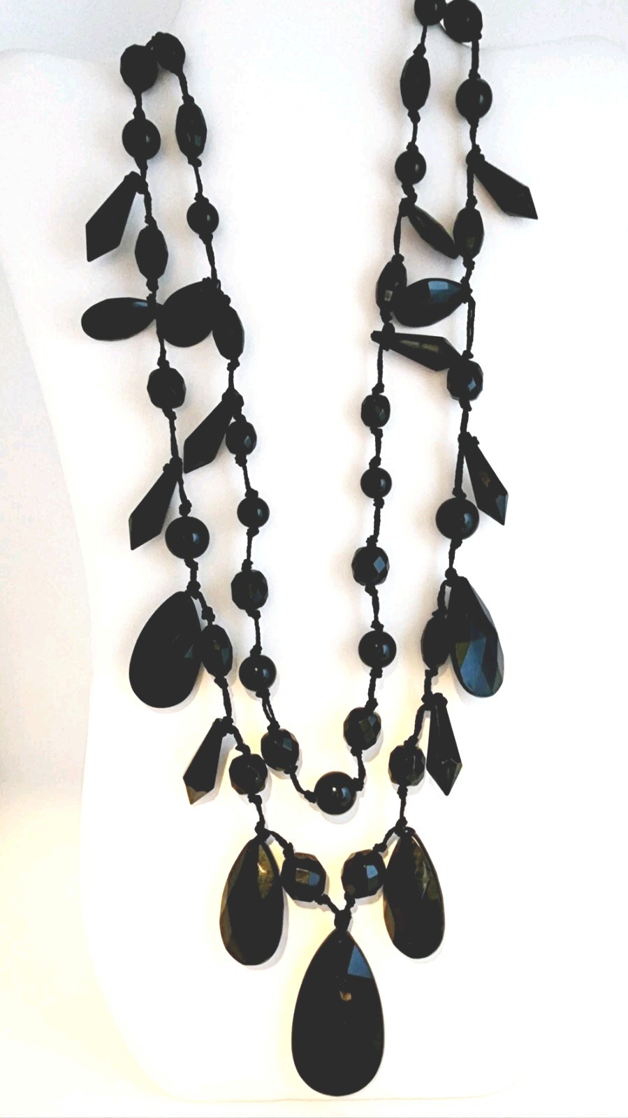 JOAN RIVERS BLACK ACRYLIC TEARDROP DANGLES 2 STRAND NECKLACE~GORGEOUS~NWOT~26″ L