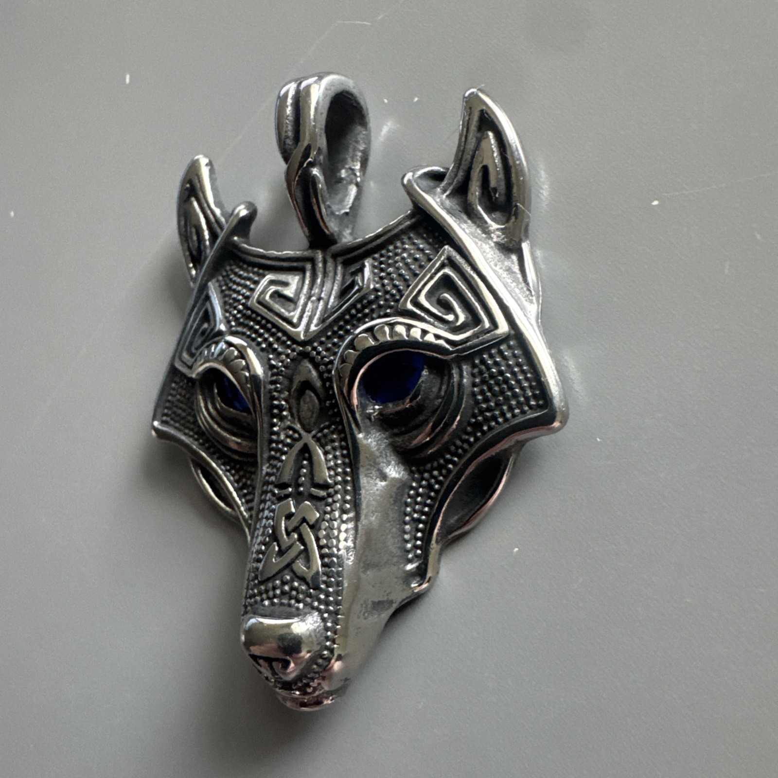 Viking Wolf Blue Stone Eyes Pendant Stainless Steel 24 Inch Chain Men’s Gift