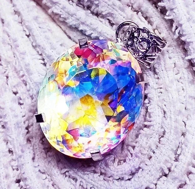 75.70 Ct Natural Mystic Topaz Round Cut Pendant 925 Solid Silver MR Gemstone T02