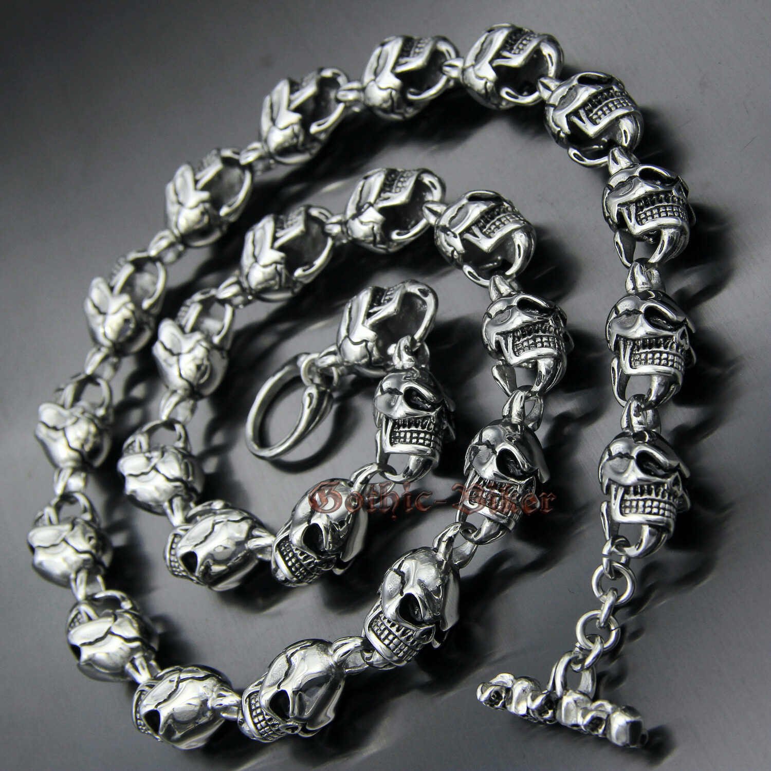 Men’s Heavy Stainless Steel Skull Chain Link Necklace Retro Silver Gothic Punk