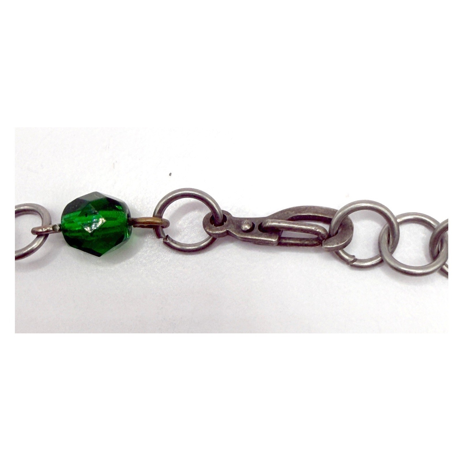 Emerald Green Glass Bib Choker Necklace Silver Tone 14″ Statement