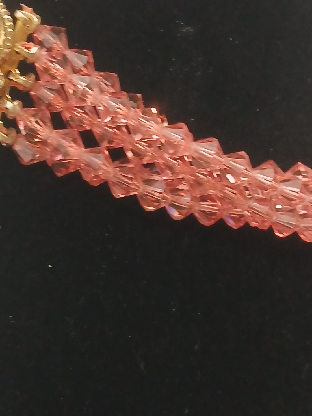 ROYAL ELEGANCE gold tone clear stones 5 strand peachy pink bicone beads chocker