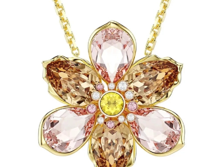 NWT Swarovski Idyllia Flower Gold Tea Powder Flower Necklace 5735227