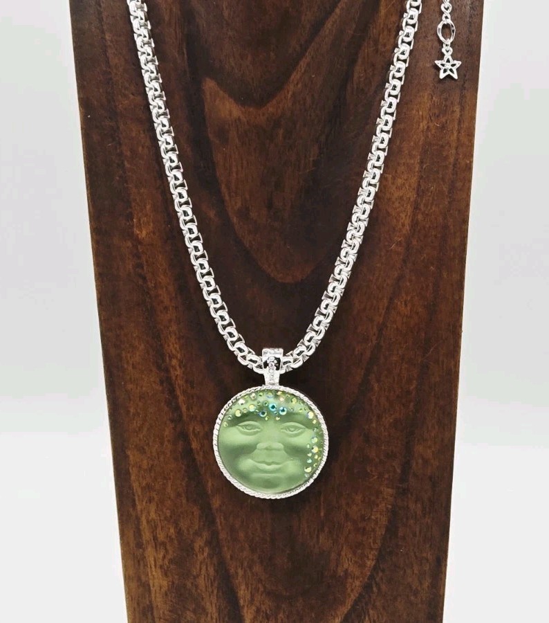 Kirks Folly Moon Fold Over Magnetic Pendant Necklace Set 35mm Green Divine Lux