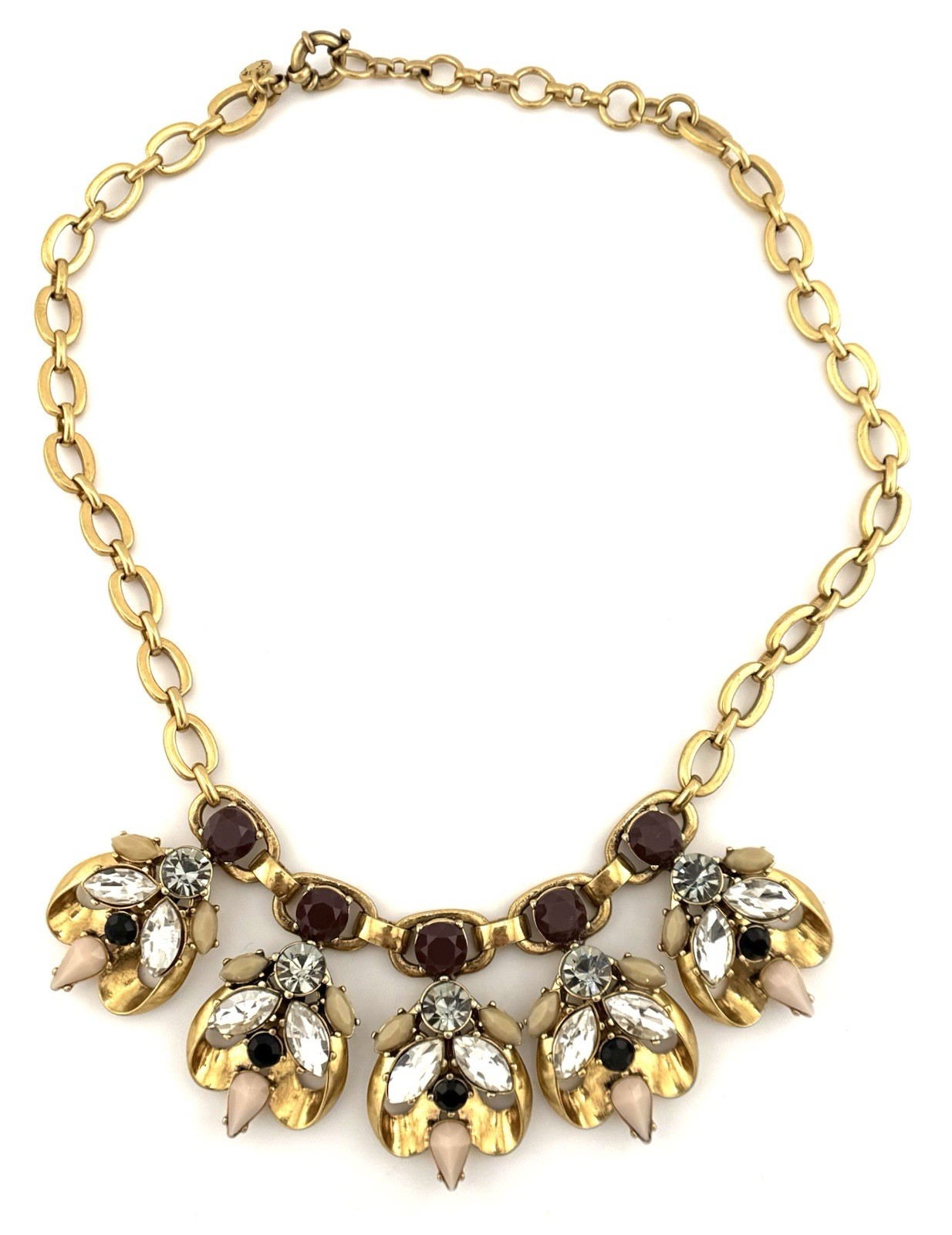 J.Crew Statement Necklace Gold Tone Crystal Cabochon Bib Necklace Adjustable