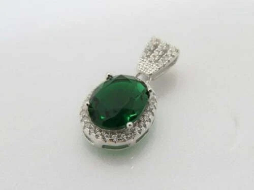 3.28 Ct Oval Cut Emerald Pendant Wedding Pendant 14K White Gold
