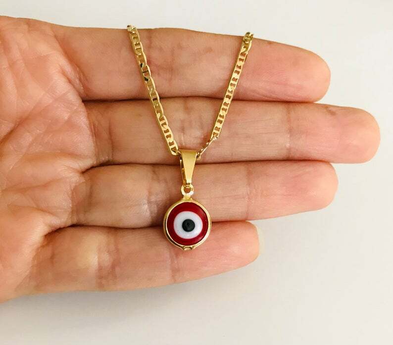 18K Gold Filled Red Evil Eye Necklace / Pendant / Cadena / Dije Ojo Turco- P119
