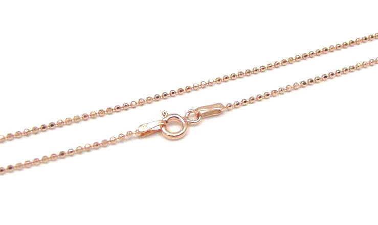 1.2MM ROSE PINK GOLD ITALIAN SILVER 925 DIAMOND CUT BEAD BALL CHAIN NECKLACE 18″