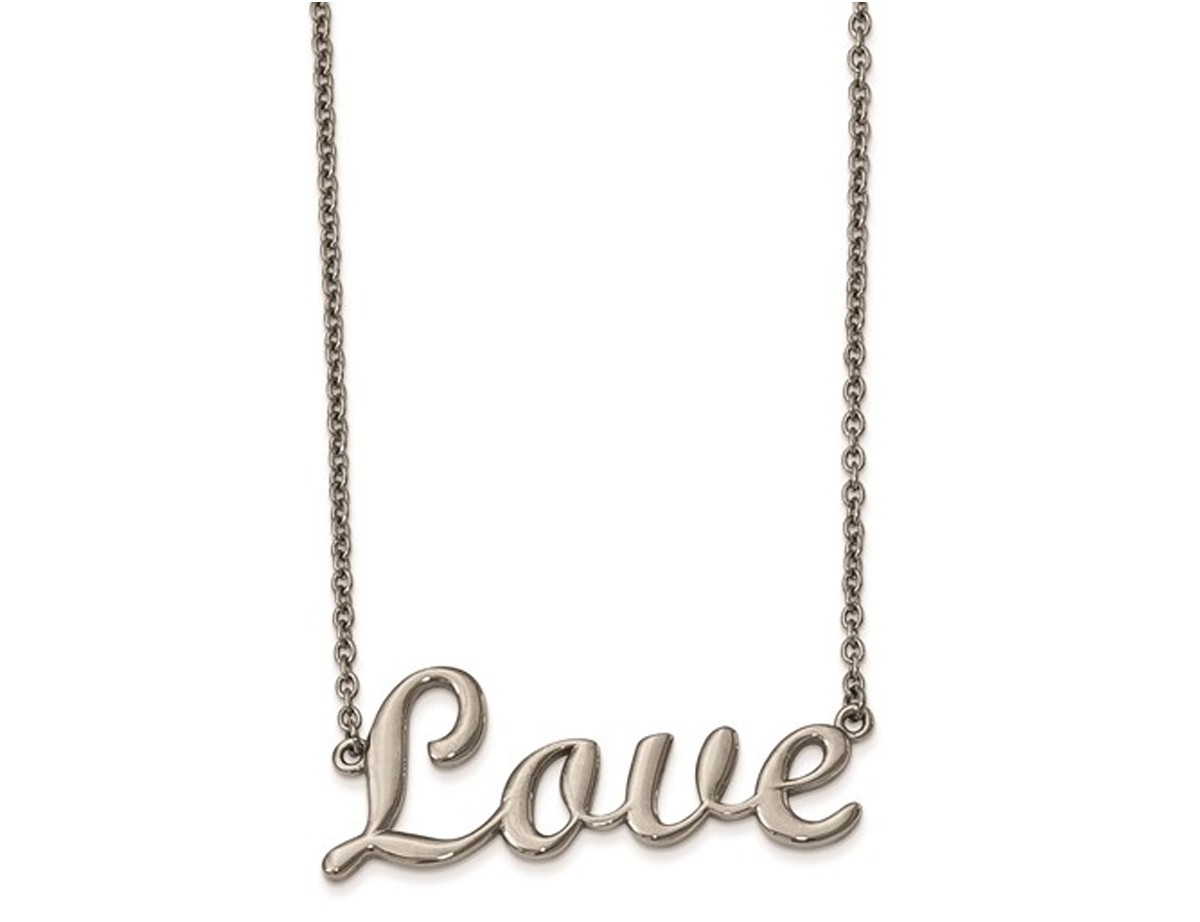 Stainless Steel LOVE Charm Necklace with 16 Inch Chain