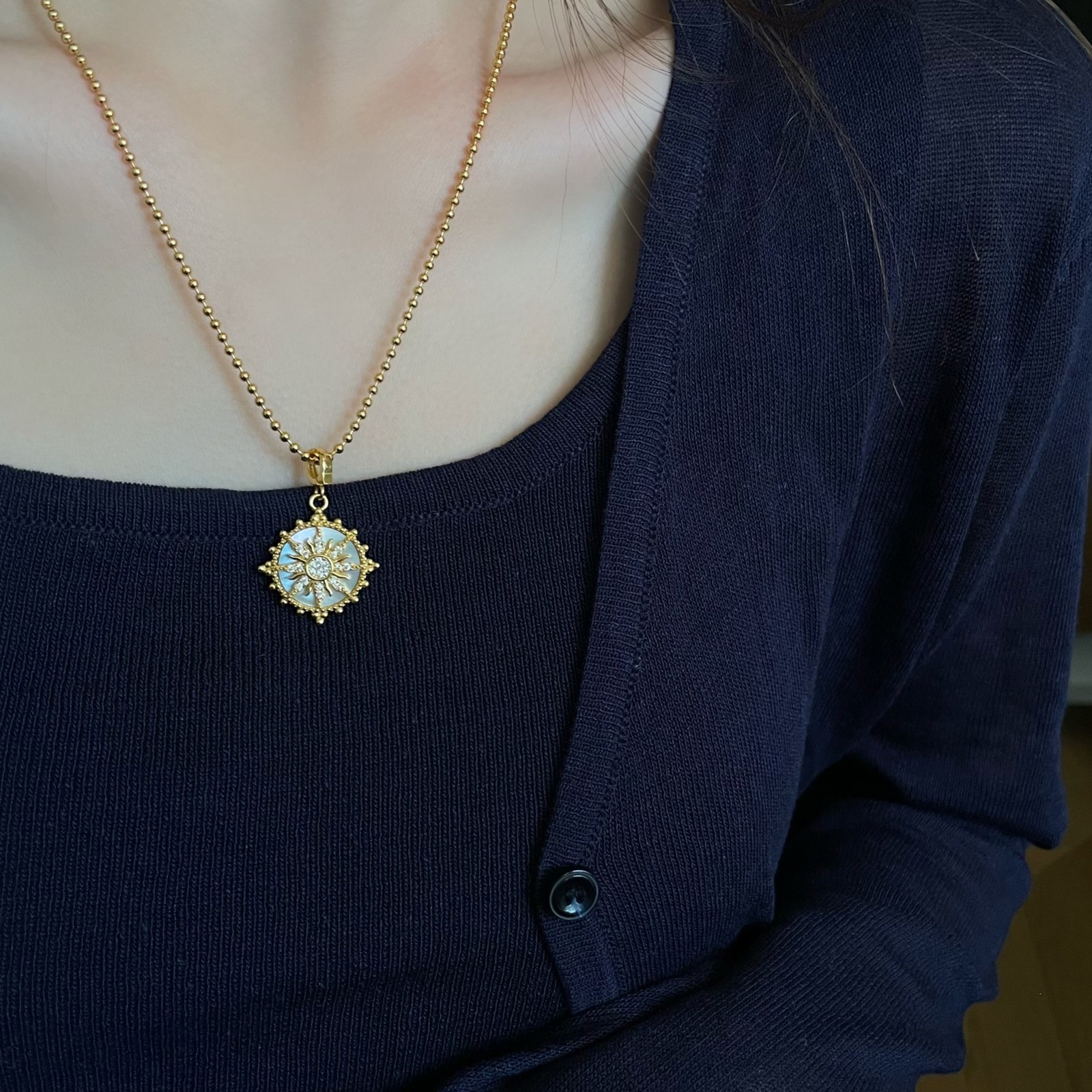 Sunburst Pendant Clear Stone Iridescent Inlay Gold or Silver 925 Sterling Silver