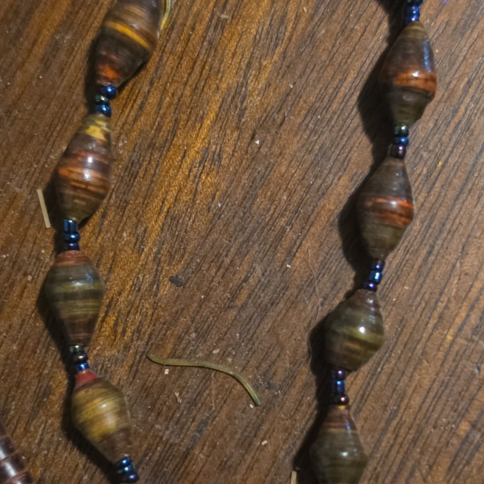 Lot of 3 Multicolor Beaded Necklaces, Wood & Paper Beads, Ball/Bead Chain