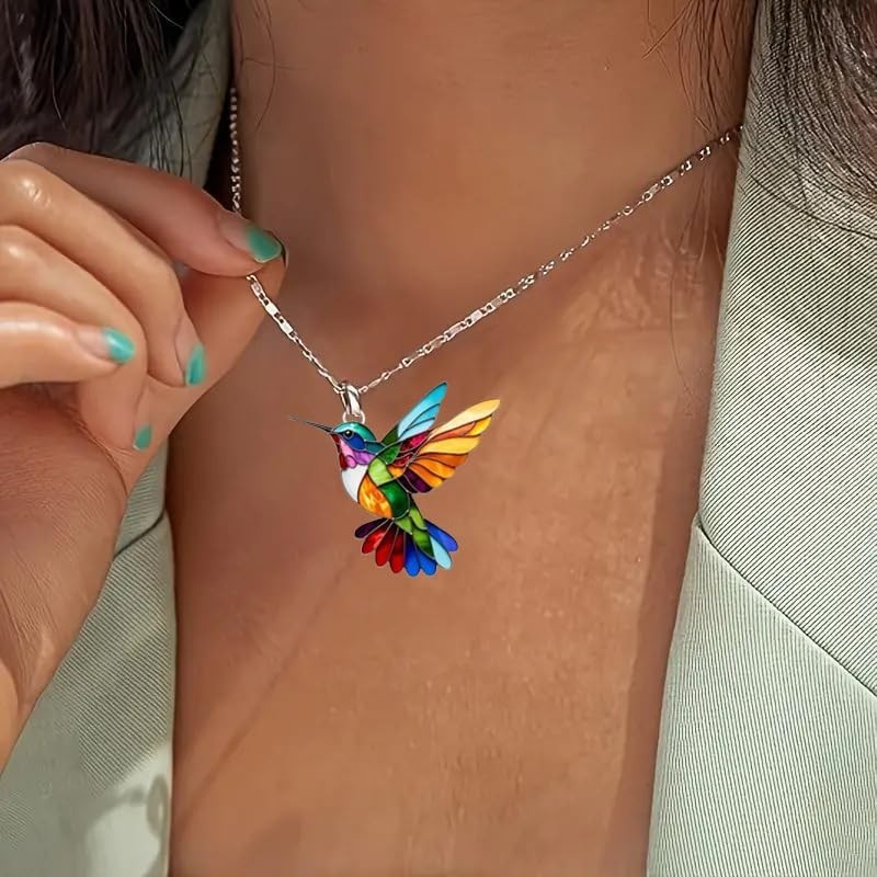 Colorful Hummingbird Necklace 2D Hummingbird Necklace Bird Necklace For Women