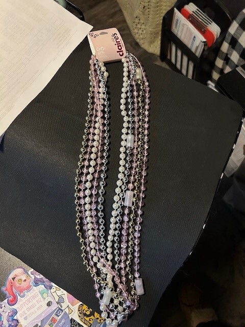 Claire’s Plastic Beaded Childs Necklace or Adult Mardi Gras necklace 16″ to 17″