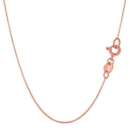 10k Solid Real Gold Mirror Box Chain Necklace, 0.45mm (16 Inches, Rose Gold)