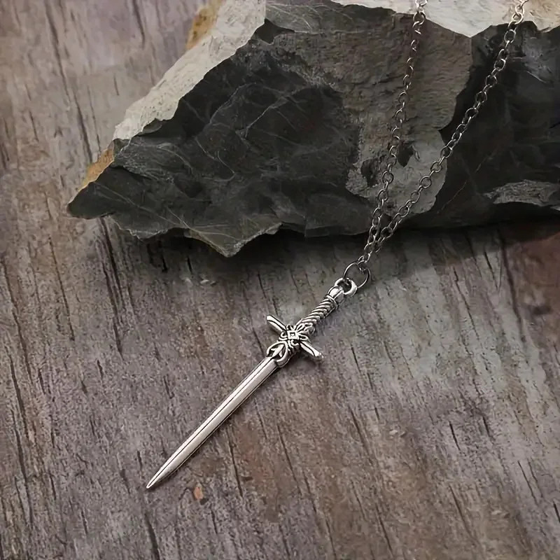 Retro [One Sword Pendant] Retro Sword Pendant Necklace, Punk Style Cross Zinc