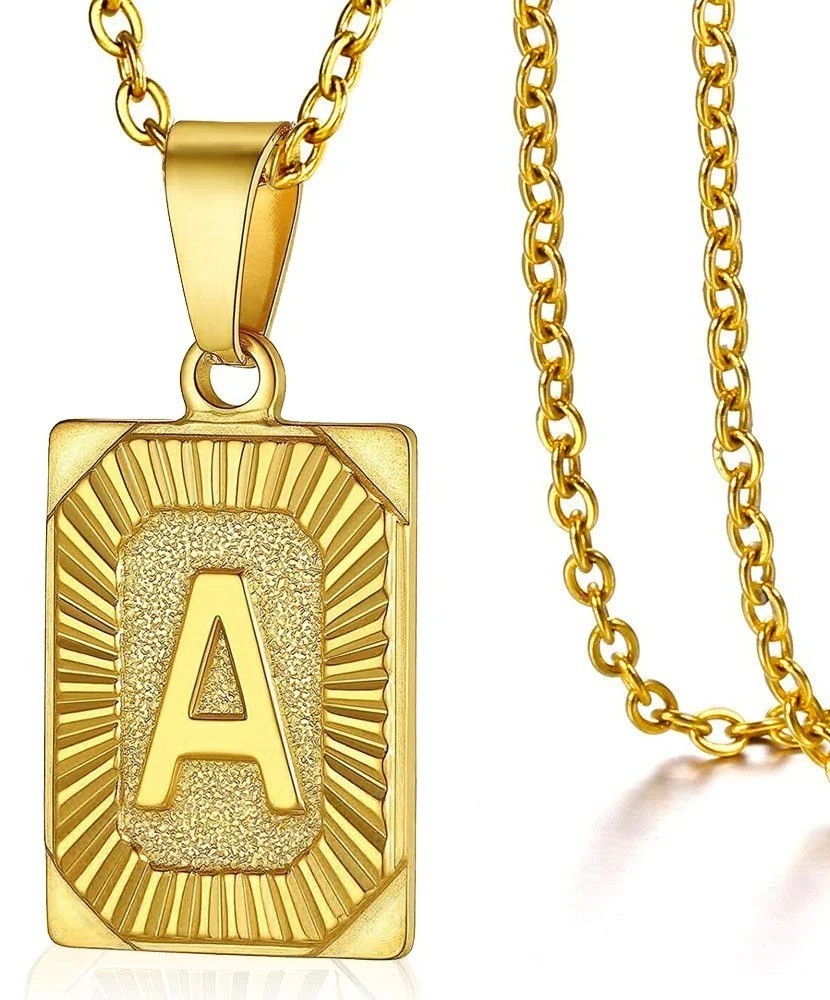 Initial Letter Pendant Necklace Stainless Steel Cuban Link Chain Alphabet Neckla