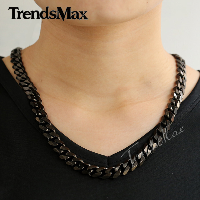 11mm Mens Chain Black Tone Curb Cuban Link Stainless Steel Necklace 18-28inch
