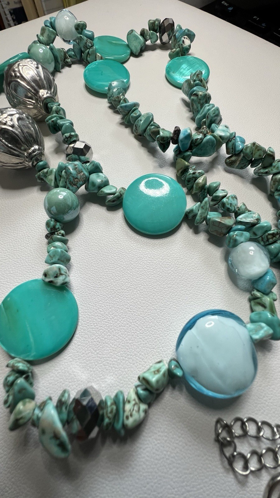 Erica Lyons Faux Turquoise/Glass/Metal Necklace Blue/Silver Tone Lobster Clasp