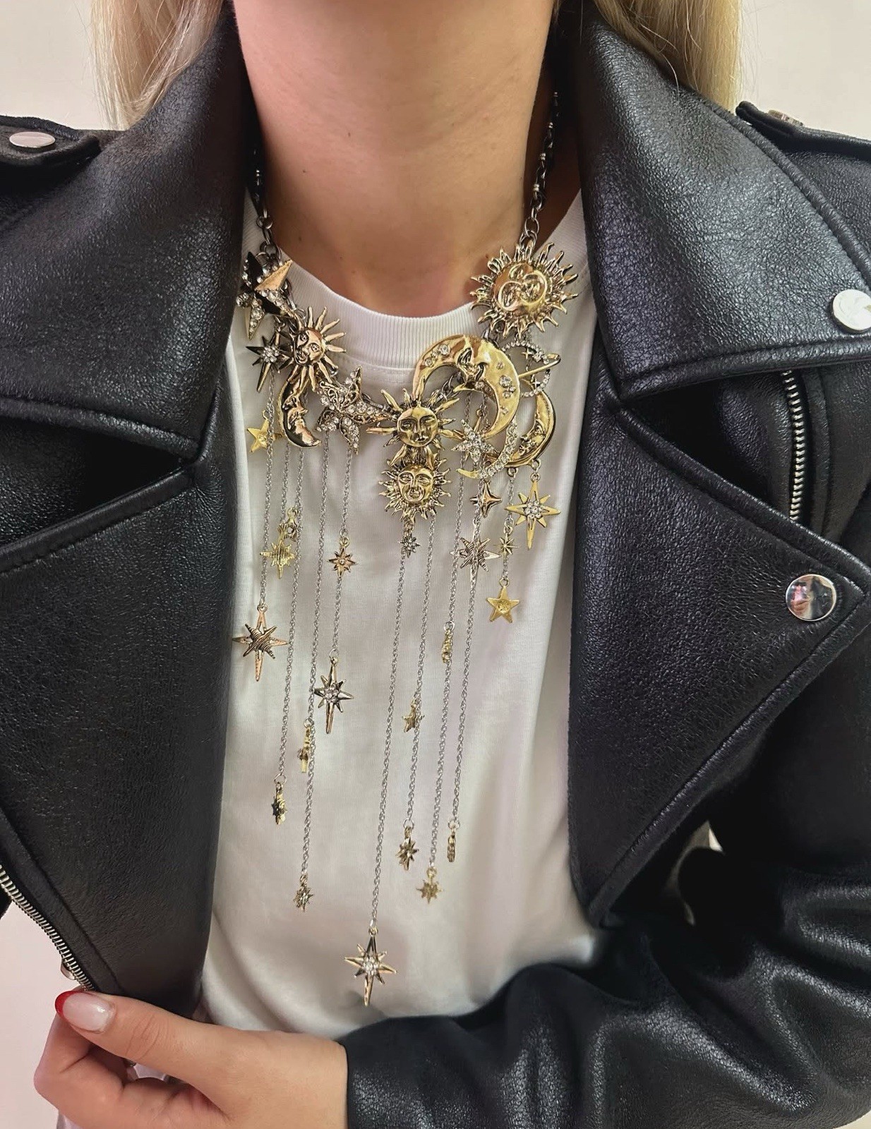 ZARA STYLE METAL MOON AND STAR CHOKER NECKLACE
