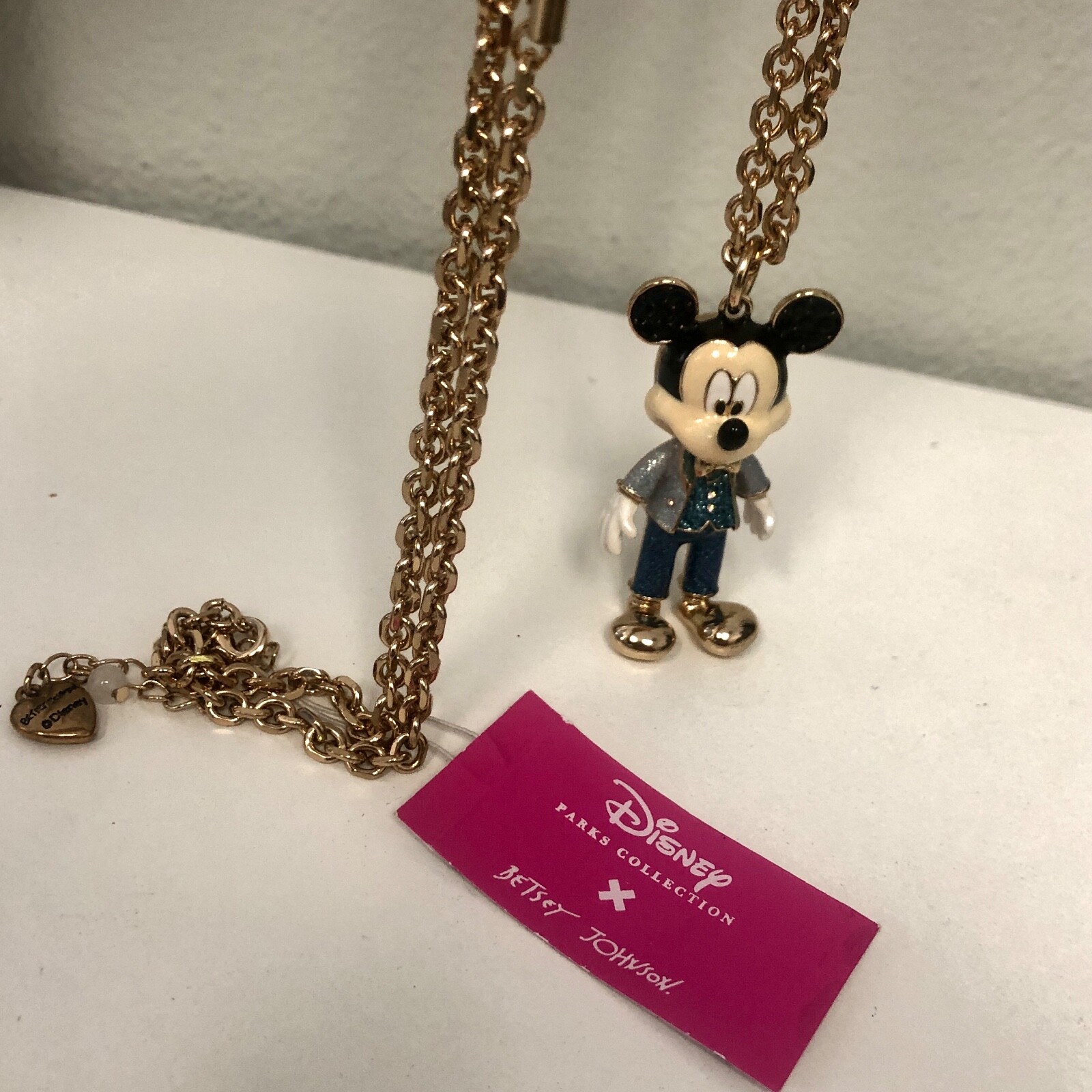 2022 Disney Parks Betsey Johnson 50th Anniversary Mickey Mouse Suit Necklace NEW