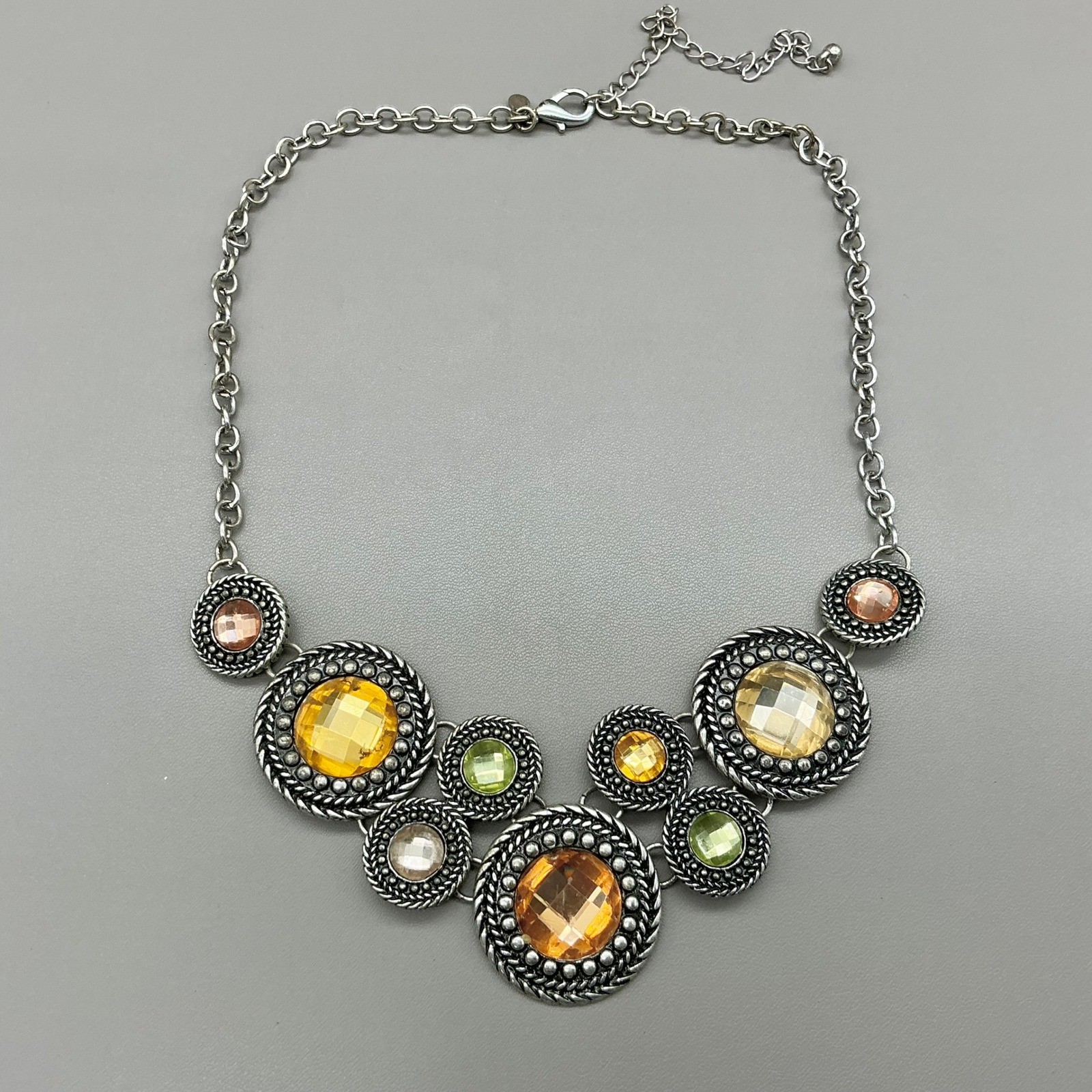 Premier Designs Necklace Multicolor Crystal Statement Bib Gold Tone 18-21″