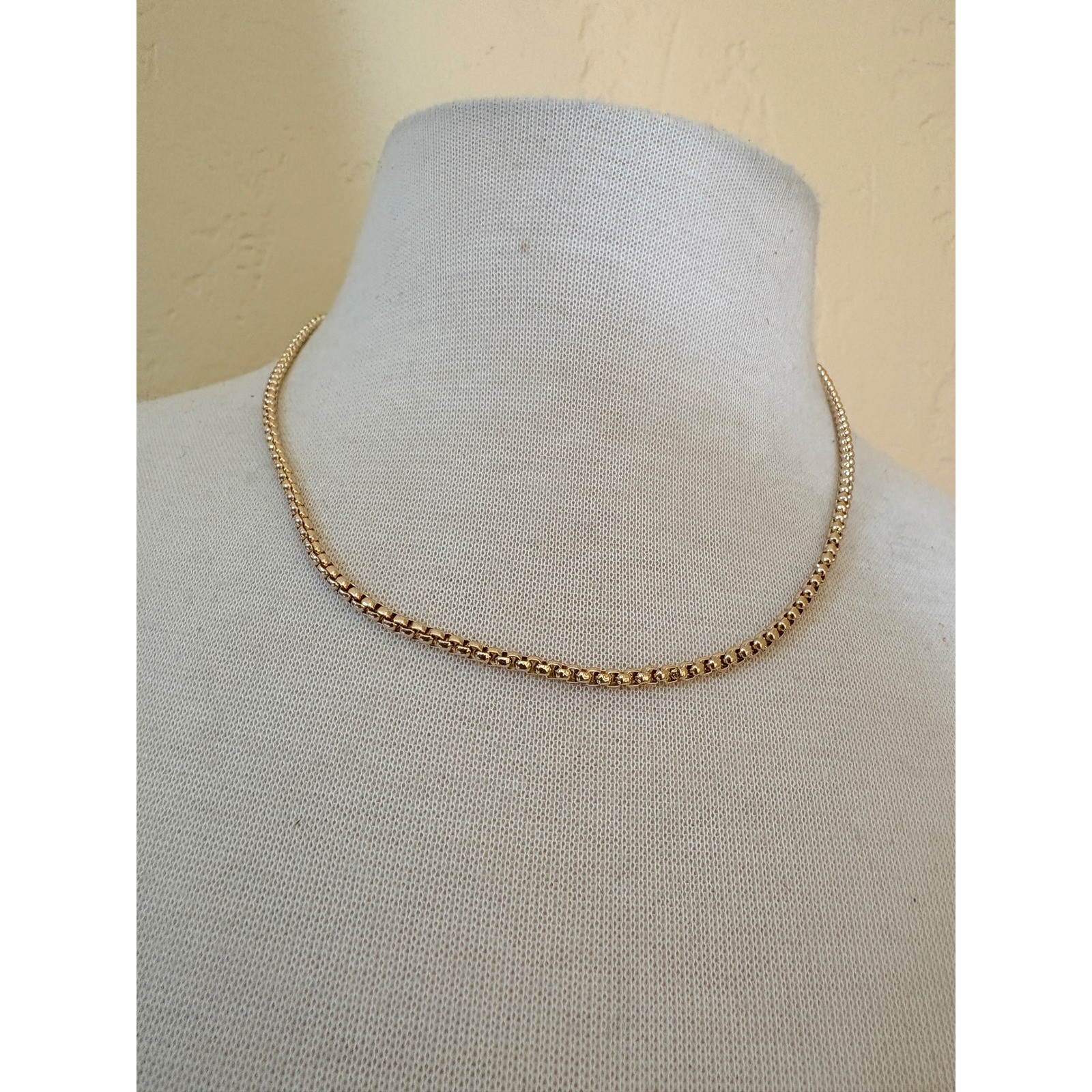 Gold Tone Round Rolo Box Link Chain Necklace Adjustable Lobster Clasp J906